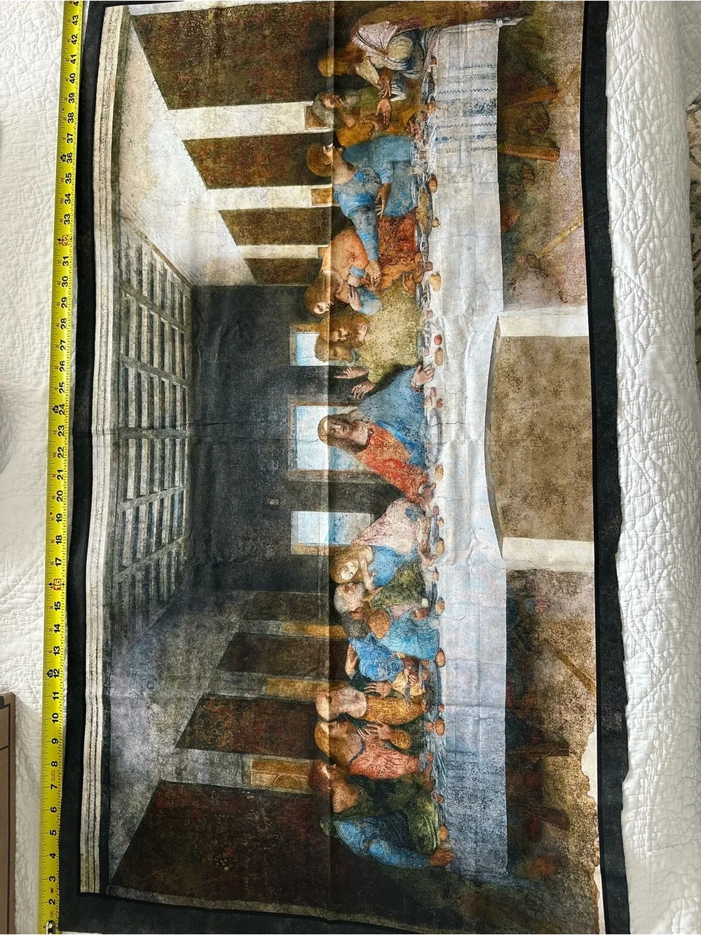 Lord’s Supper Fabric Sample Religious Wall Art Tapestry in Blue, Red and Tan